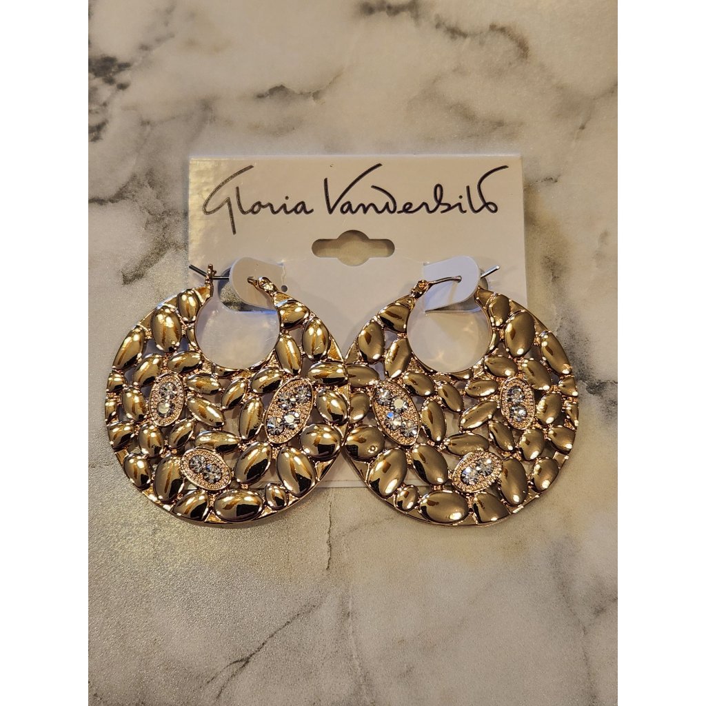 Gold-Tone Gloria Vanderbilt Hoop Earrings With Rhinestone Accents